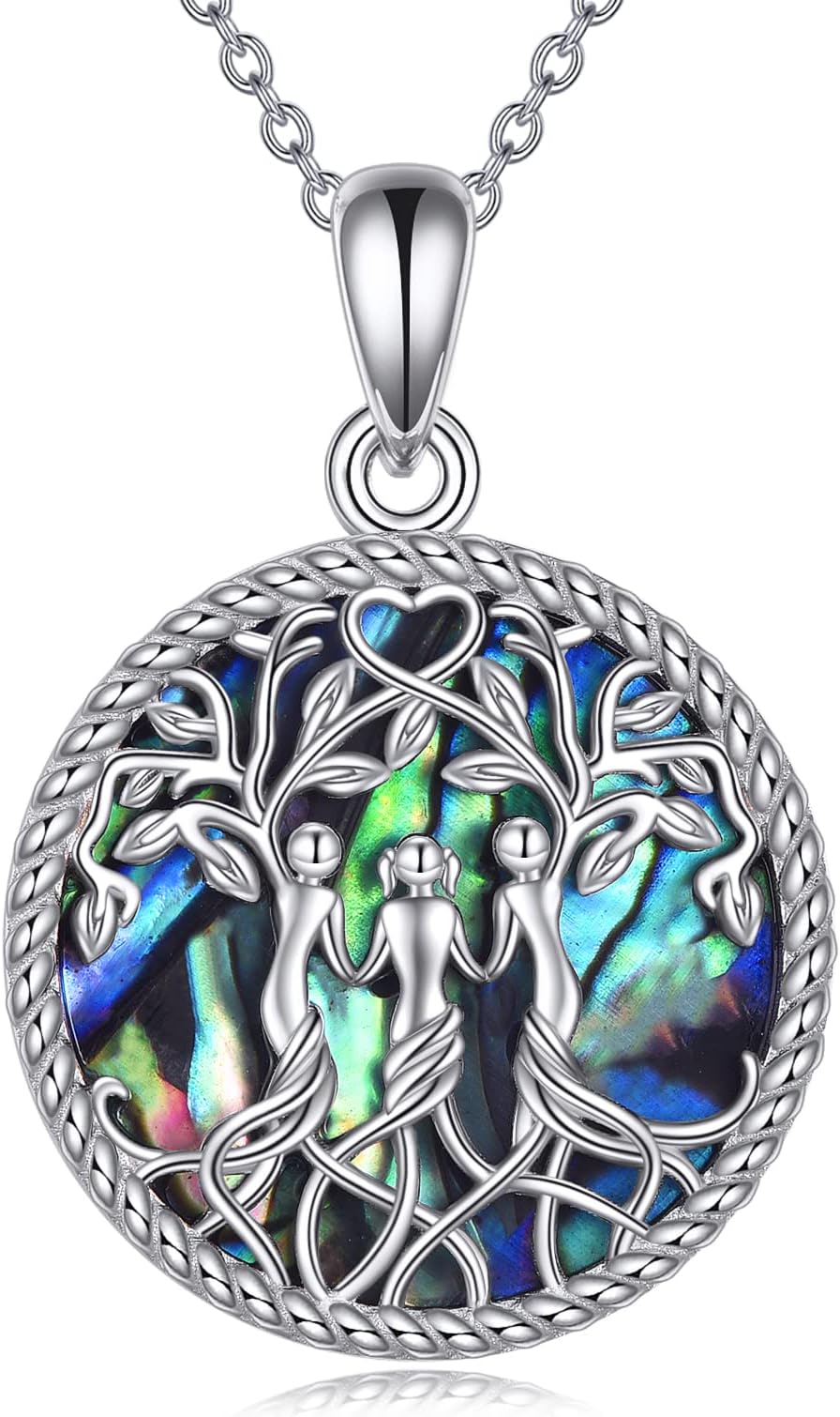 Sterling Silver Tree of Life Abalone/Turquoise Pendant Necklace - Sister Gift for Birthday or Any Occasion