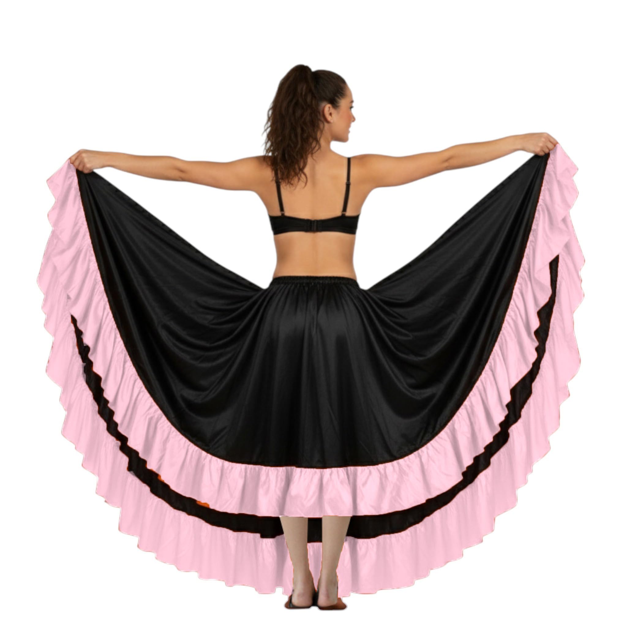 Jupe de danse orientale en satin avec volants Longueur cheville Longueur cheville Jupe flamenco Taille unique S22