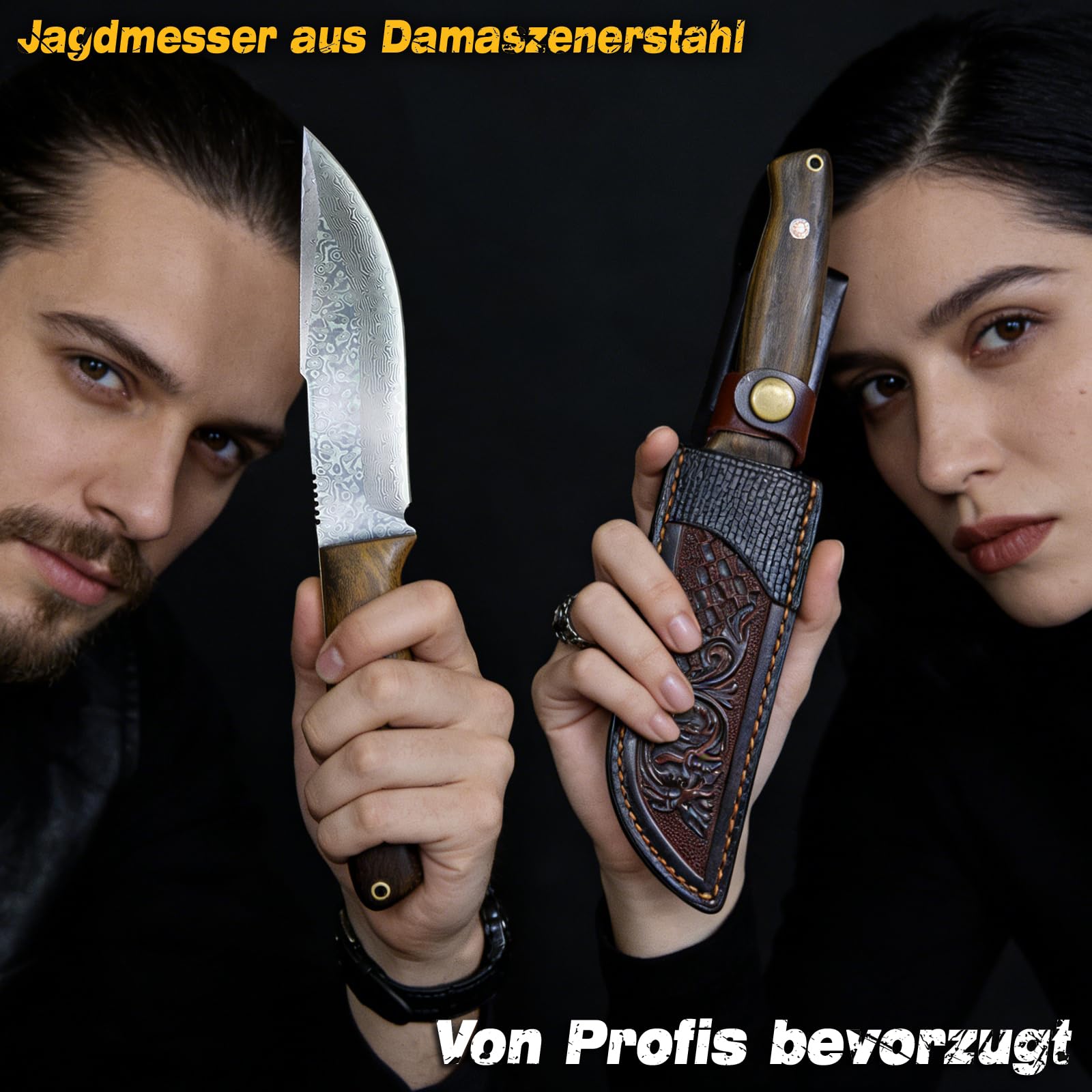 Handgeschmiedetes 67-lagiges VG10 Damast-Festklingenmesser,Outdoor Jagd-Überlebens-Gürtelmesser für Camping,Wandern,Angeln,Massivholzgriff+Echtlederscheide,edle Geschenkbox für Herren&Sammler
