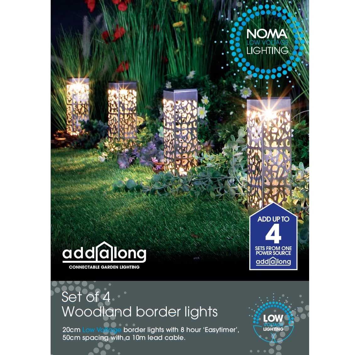 NOMA Connectable Square Woodland Cut Border Lights (Set of 4), Grey