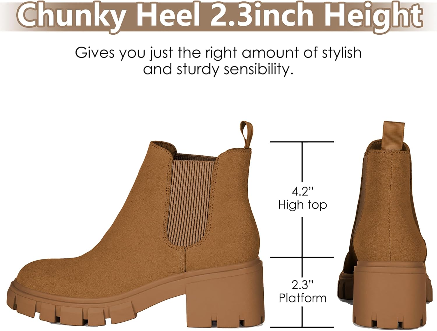 Athlefit Women's Chelsea Boots Fashion Lug Sole Chunky Heel Slip on Elastic Ankle Booties - Image 3
