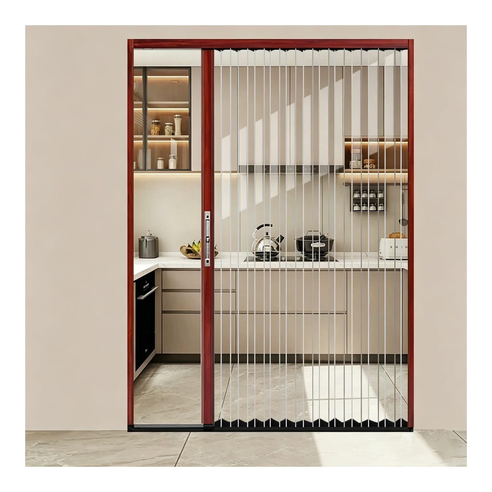 Kphymod Red Custom Clear Pc Room Divider Accordion Folding Door, Renter Safe No Drill Aluminum Partition With Key Lock For Apartment Rental House(,85X210cm)