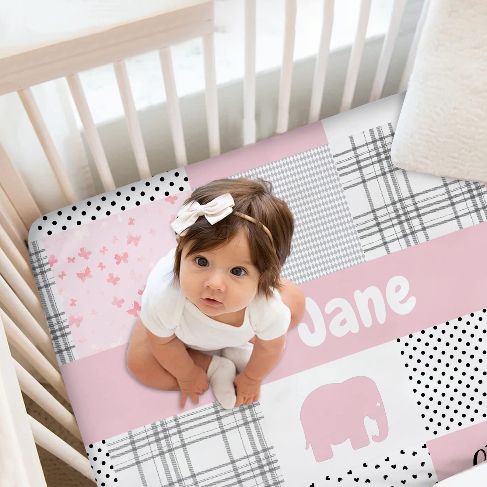 Munific Personalized Crib Bedding Sets for Baby Girls, Custom Baby Crib Bedding Set with Name, Elephant Pink 2 Piece Nursery Bedding, Name Crib Comforter Crib Fitted Sheets for Newborn Babies