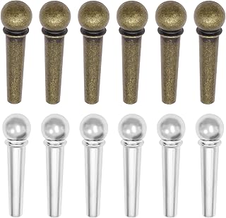 MEIRIYFA Brass Guitar Bridge Pins Metal Endpin for Acoustic Guitar 6 Strings Nail Pegs Fixed Cone Parts Accessories Replacement (Bronze and Silver）12Pcs