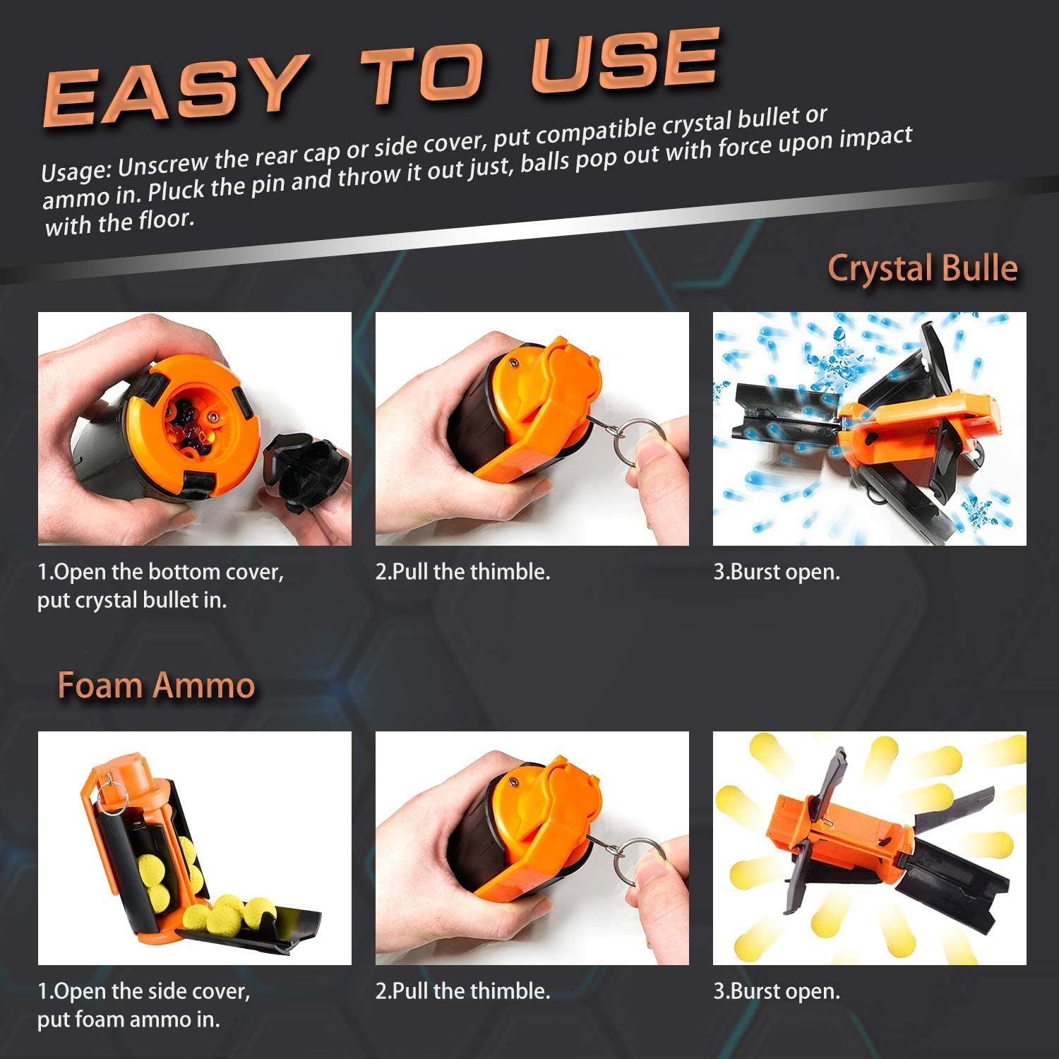 Ruibytree CS Tactical Plastic Toy for Nerf Rival Battle Game, Cs Foam Bullet Ball G Renade (2 Packs)