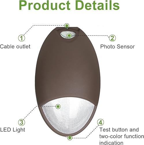 Miniatura 5 de Paquete de pared LED de emergencia con batería de reserva y fotocélula, luz de emergencia LED de grado comercial, 12 W 100-277 VCA IP65 ubicación