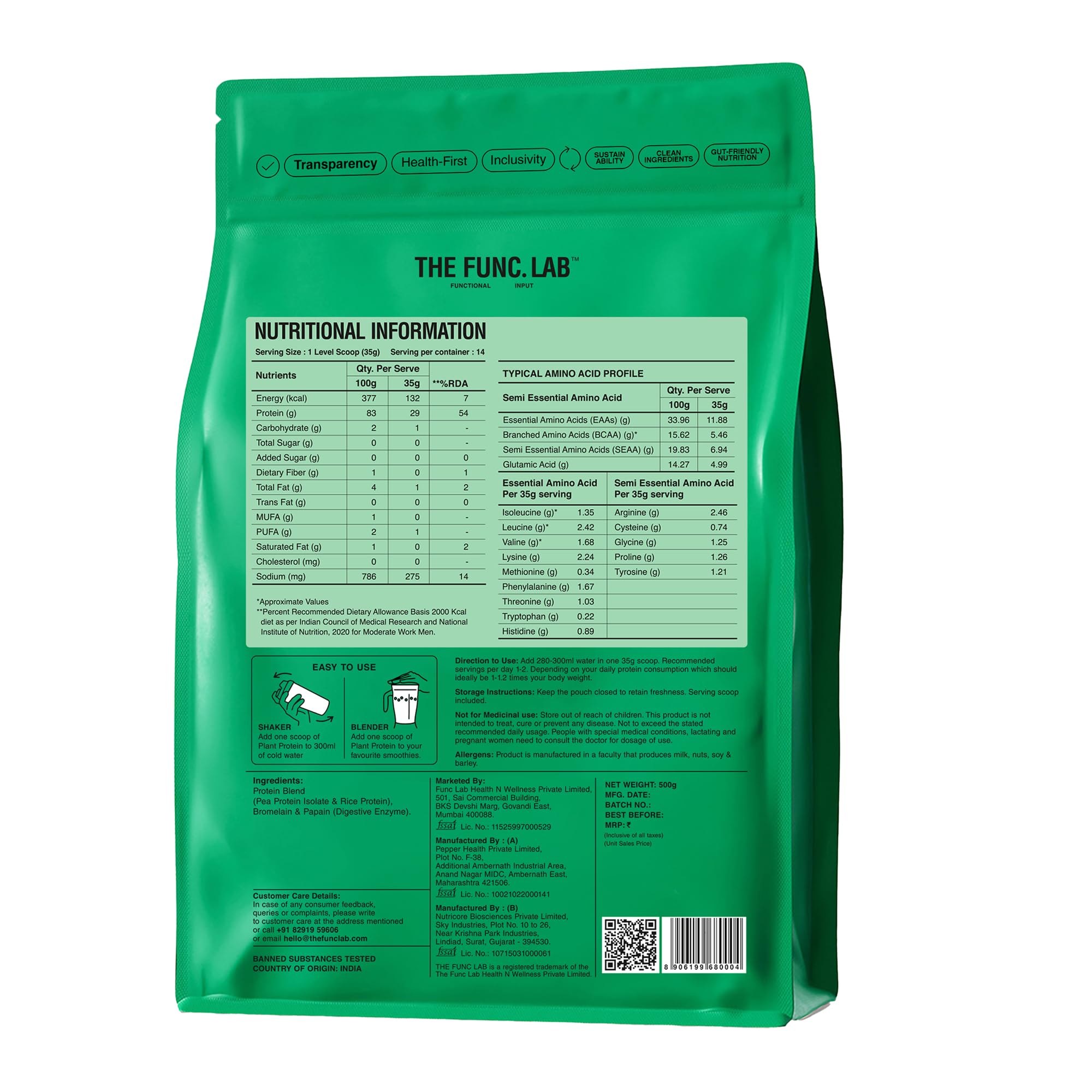The Func. Lab Plant Protein for Men and Women – Unflavored | 500g | 29g Protein per Scoop | Pea and Rice Blend | Vegan, Sugar‑Free | Gut Friendly, Vegetarian — Amazon image 9