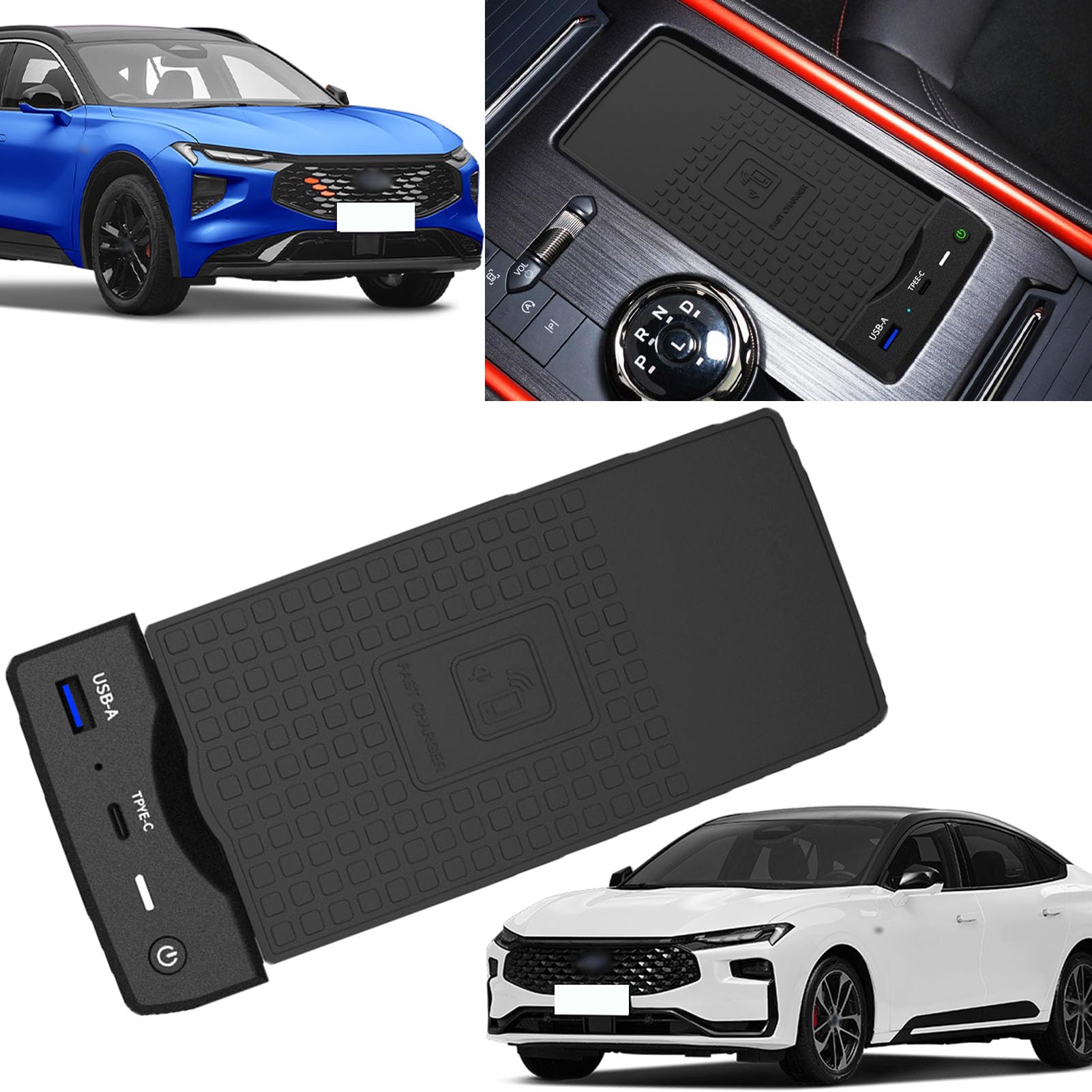 Cargador Inalámbrico Coche para Ford Fusion/evos 2022 Accesorio para Todos Los Modelos con Inalámbrico De 15 W Y USB Qc3.0 + Carga Rápida Tipo C De 27 W, Regalo para La Familia