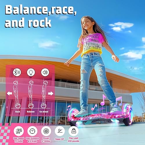Miniatura 2 de Scooter con accesorio de asiento para niños y adultos, scooter de equilibrio de 6.5 pulgadas y 8.5 pulgadas con altavoces Bluetooth y luz LED