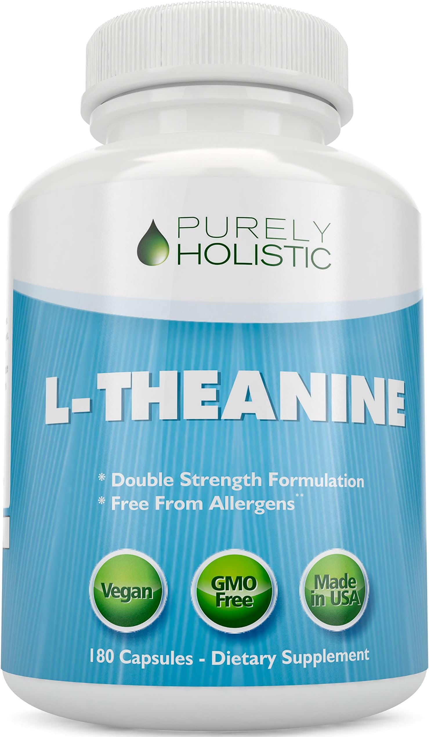 Purely Holistic L-Theanine 200mg (Double-Strength), 180 Vegan Capsules, 6 Month Supply, Non GMO & Gluten Free Ltheanine Vitamins