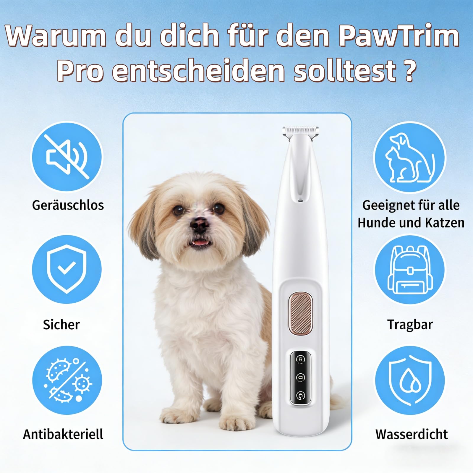 dr. Pfoten PawTrim Pro Krallenpflege-Trimmer – Leiser und präziser Trimmer für Hunde und Katzen. Schmerzlose Krallenpflege in Sekunden, wasserdichter Haarschneider für Haustiere