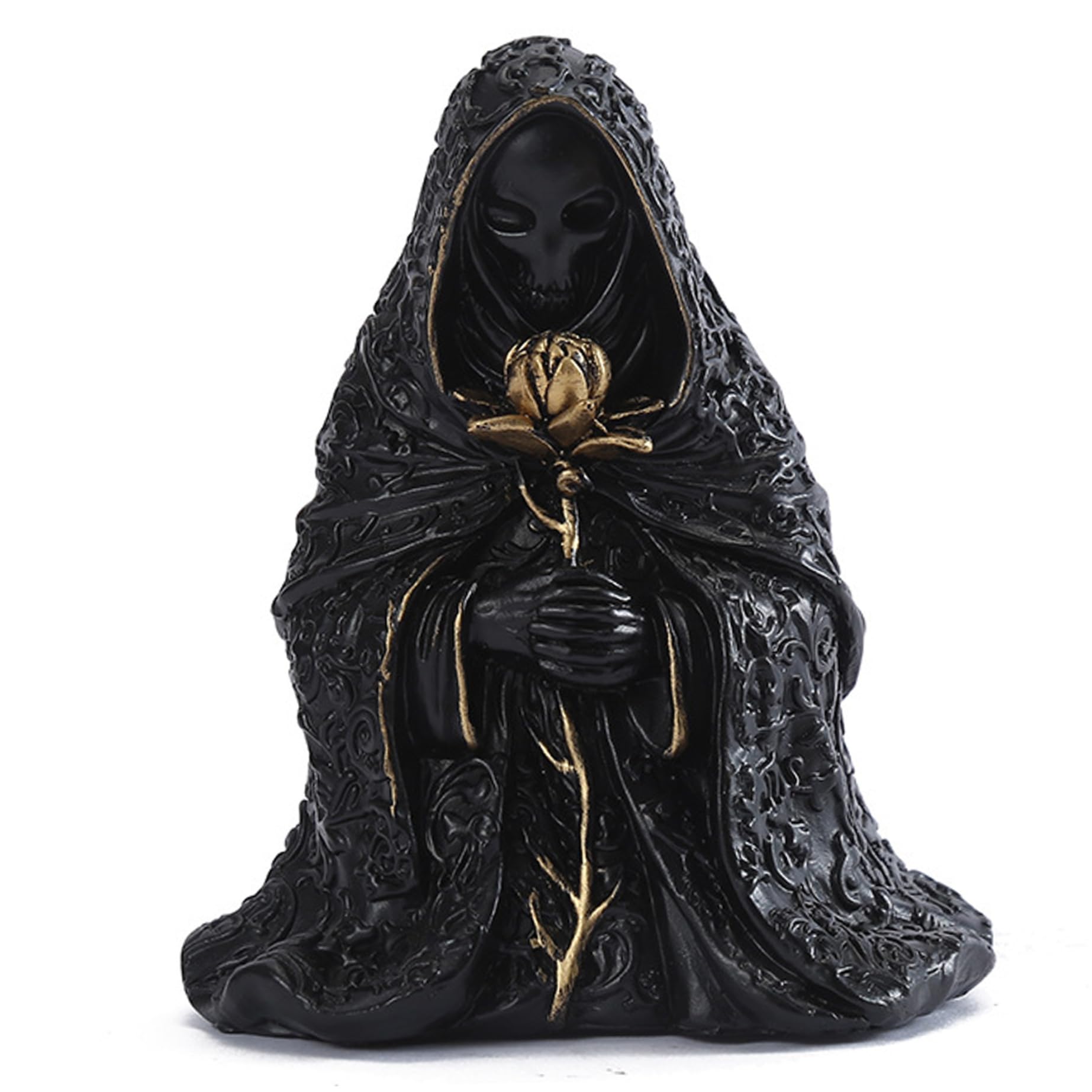Ngbbby Black Gothic Figurines Mysterious Robe Statue Resin Gothic Decor For Room Book Shelf Tabletop 3.9X3x4.7 Inch, Grim Reaper Statue