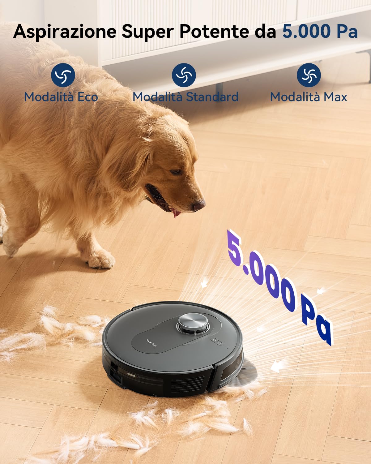 Proscenic Q8 Max Robot Aspirapolvere Lavapavimenti con Mappatura, 5000 Pa, 200 min, 60 Dias Svuotamento Automatico, Robottino Pulisci Pavimento e Lava, Navigazione LiDAR, Controllo APP/Wifi/Siri