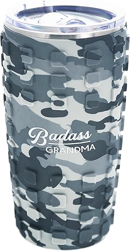 Pavilion - Badass Grandma - Vaso aislado al vacío de acero inoxidable de 20 onzas con tapa MagSlider y funda de silicona, regalos del día de la