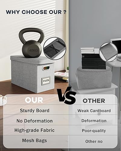 Miniatura 3 de Oterri Caja de archivos colgante con bolsillo de malla, caja organizadora de archivos con tapa, caja organizadora de documentos plegable para tamaño