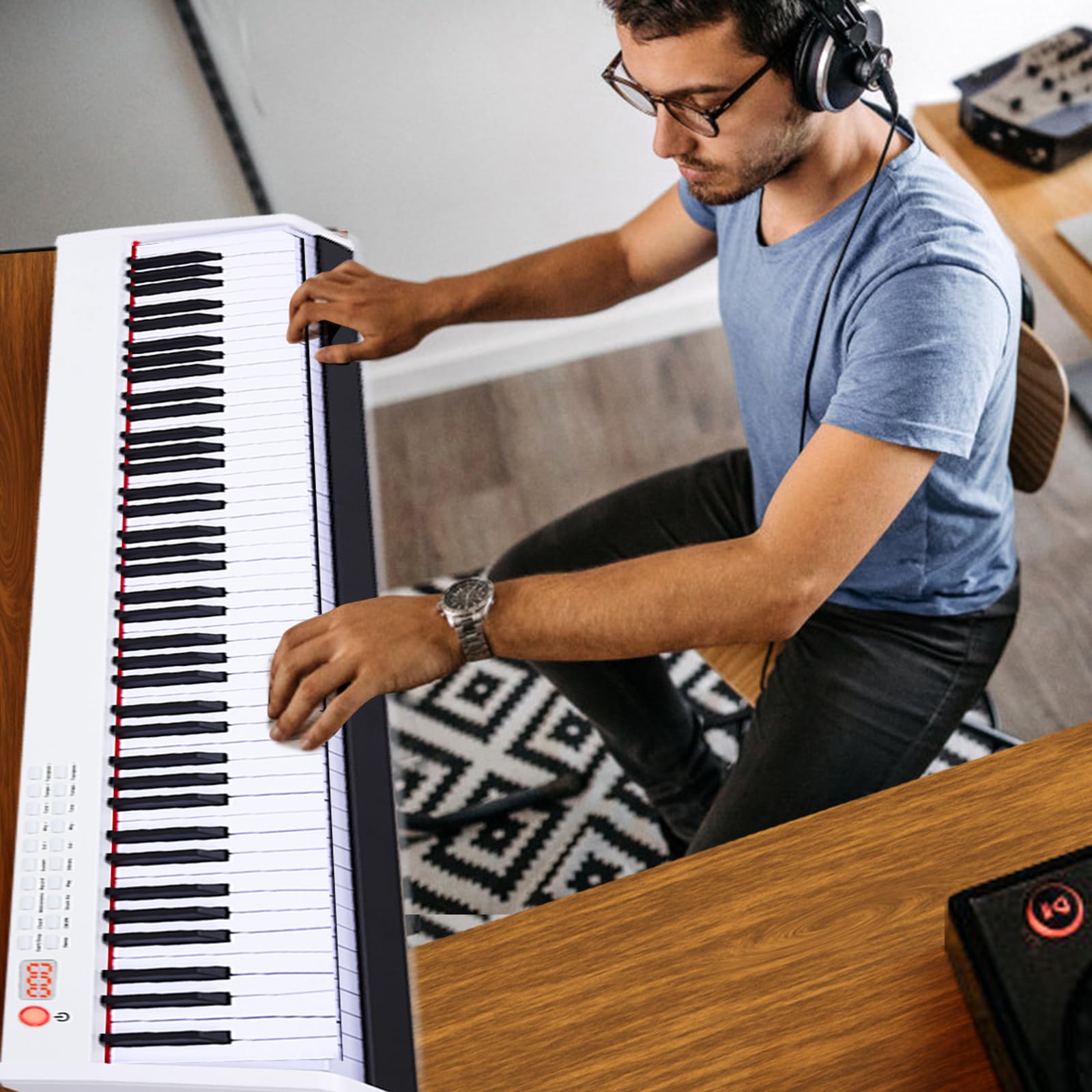 KOMFOTTEU Digitales Piano 88 Tastatur, Elektroklavier mit Bluetooth MIDI USB, elektronisches Klavier, Digitale Keyboard tragbar 128 Rhythmen Digitalpiano Set für Kinder Anfänger (Weiß)