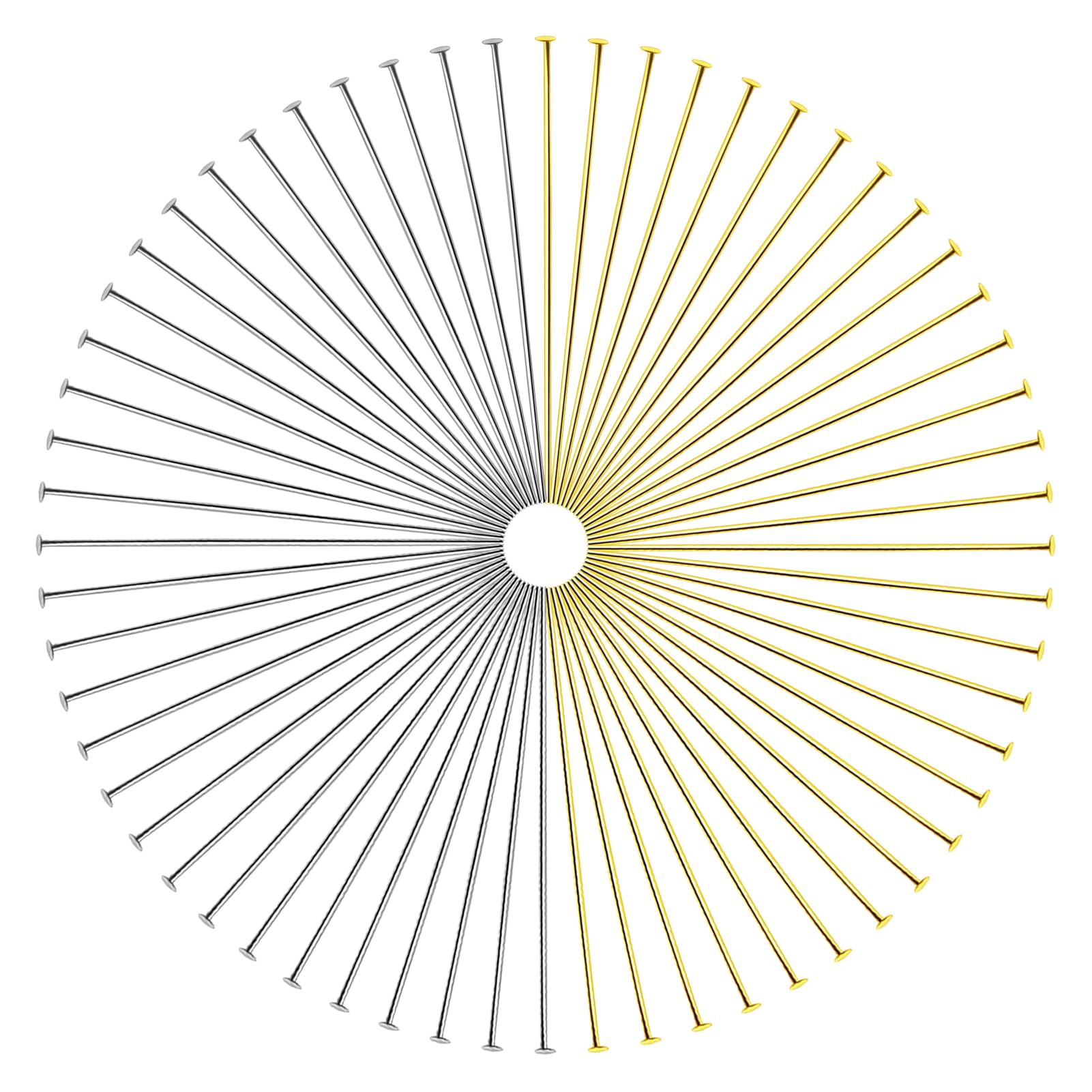 TOAOB 200pcs Head Pins 2 Inch Gold Silver 22 Gauge Brass Wire Flat Head Pins Jewelry Findings for DIY Crafts Necklaces Bracelets Earrings Making