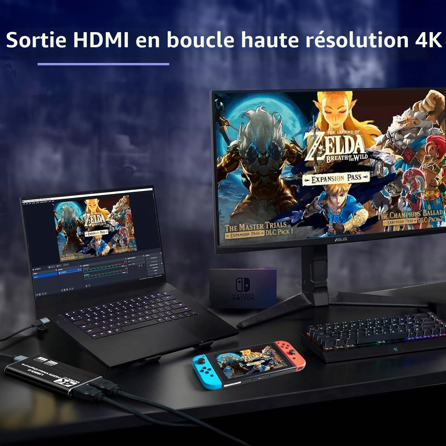 Carte de capture vidéo HDMI Azuxreza pour commutateur, 4K pour le streaming avec USB 3.0 et 2K 30 FPS Game Capture pour Nintendo Switch/PS5/Xbox/PS4/Steam Deck