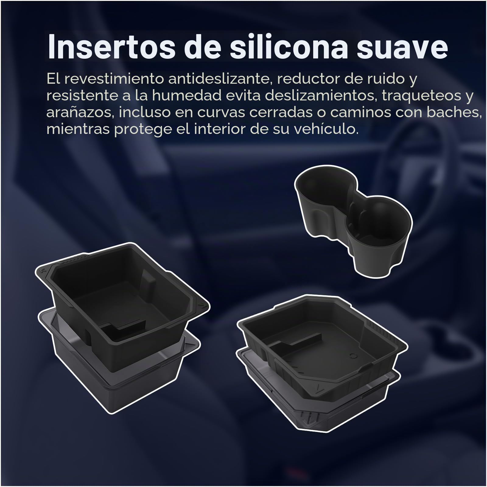 Organizador Consola Central para Tesla Model Y/YL Juniper 2025-2026 Accesorios by MMOBIEL – 6 Pzs. Interior ABS & Silicona – Organizadores, Bandejas, Portavasos, Caja Reposabrazos – Antideslizante