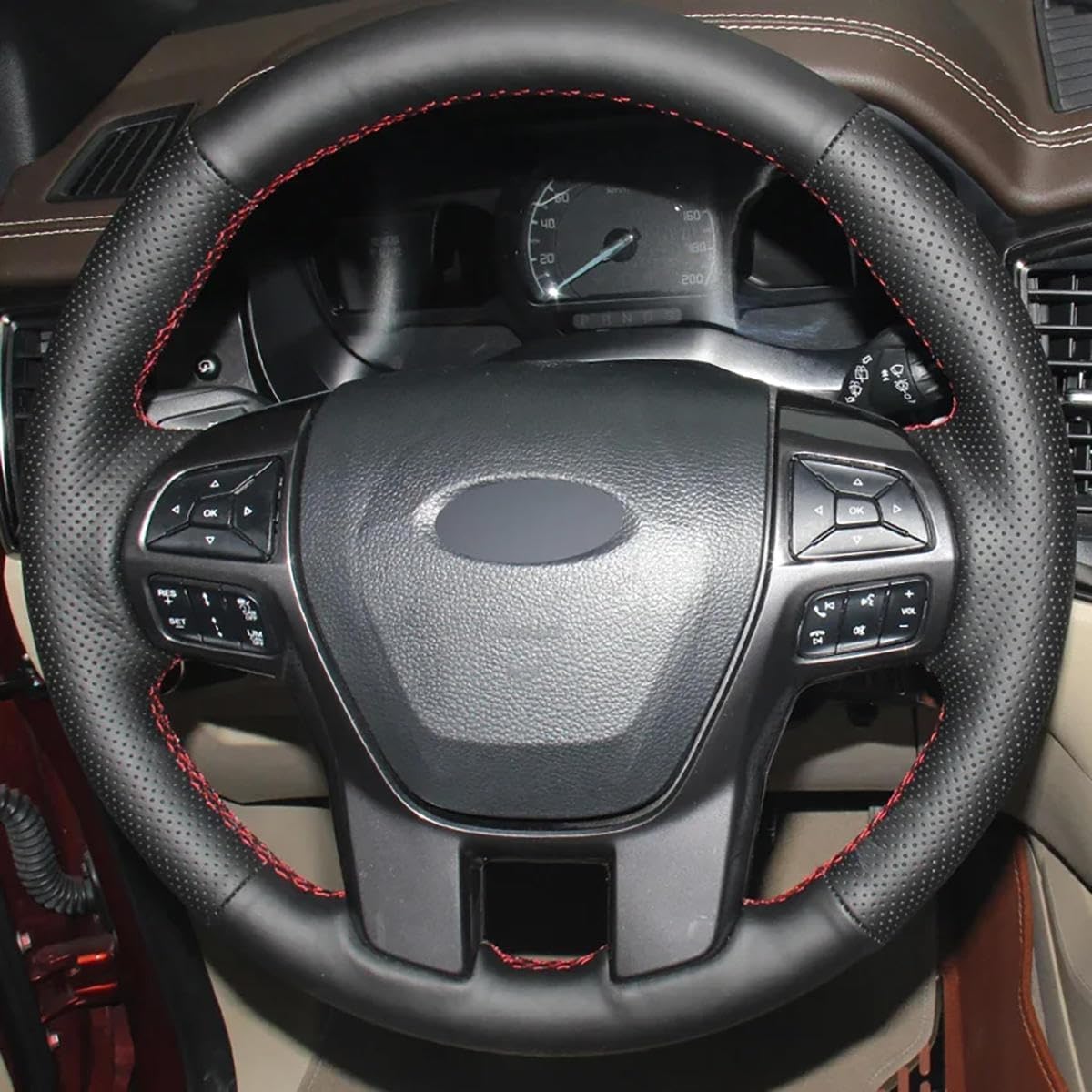 Fit for Ford Ranger 2016-2020,Stitch Steering Wheel Cover,Lace Up Steering Wheel Cover,Non-Slip Sew On Steering Wheel Cover