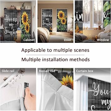 Yellow Sunflower Blackout Curtains for Bedroom, Butterfly Sunshine Black Farmhouse Wood Room Darkening Curtains for Living Room with Hooks, Thermal Insulated Drapes 2 Panels, 79 Wx32 L