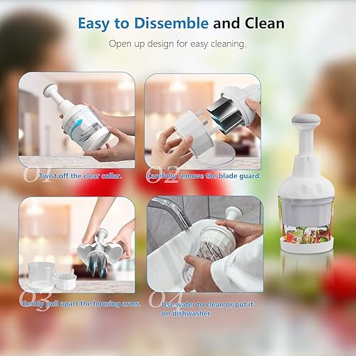 Miniatura 5 de Picador de alimentos, picador de verduras de mano para verduras, cebolla, ajo, nueces, cortador de verduras de mano, apto para lavavajillas, hoja de