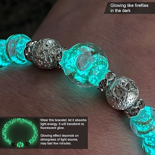 Miniatura 59 de ARTSY Crafts - Pulsera de cuentas de luciérnaga que brillan en la oscuridad para mujer, cuentas de vidrio luminosas, pulseras de cuentas de cristal