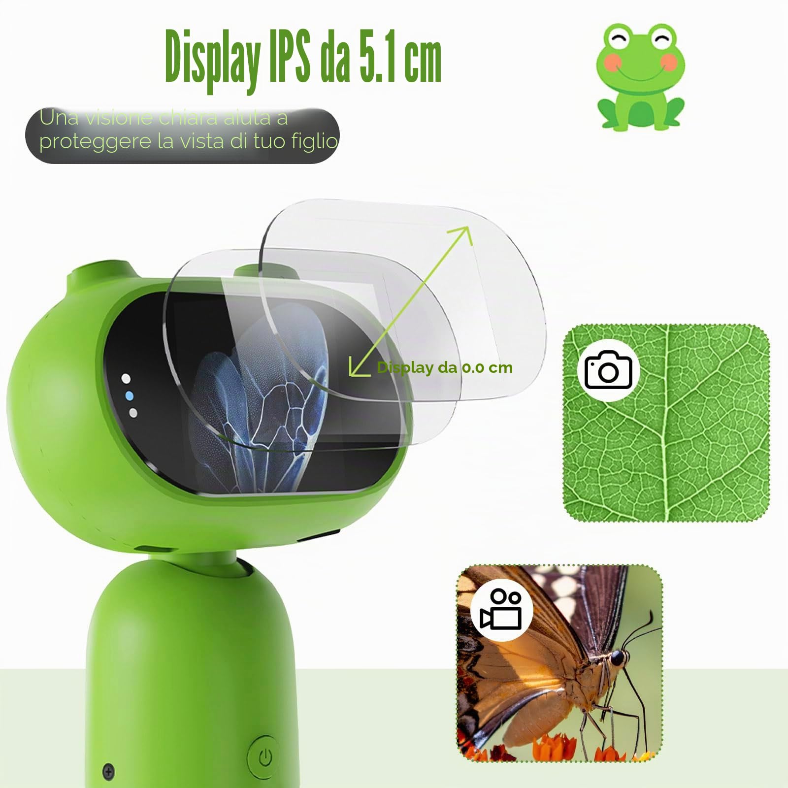 Microscopio Digitale 1000X Professionale per Studenti e Appassionati, Schermo IPS 2.0", 8 LED Regolabili, Strumento Scientifico per Macro-Fotografia (Verde)