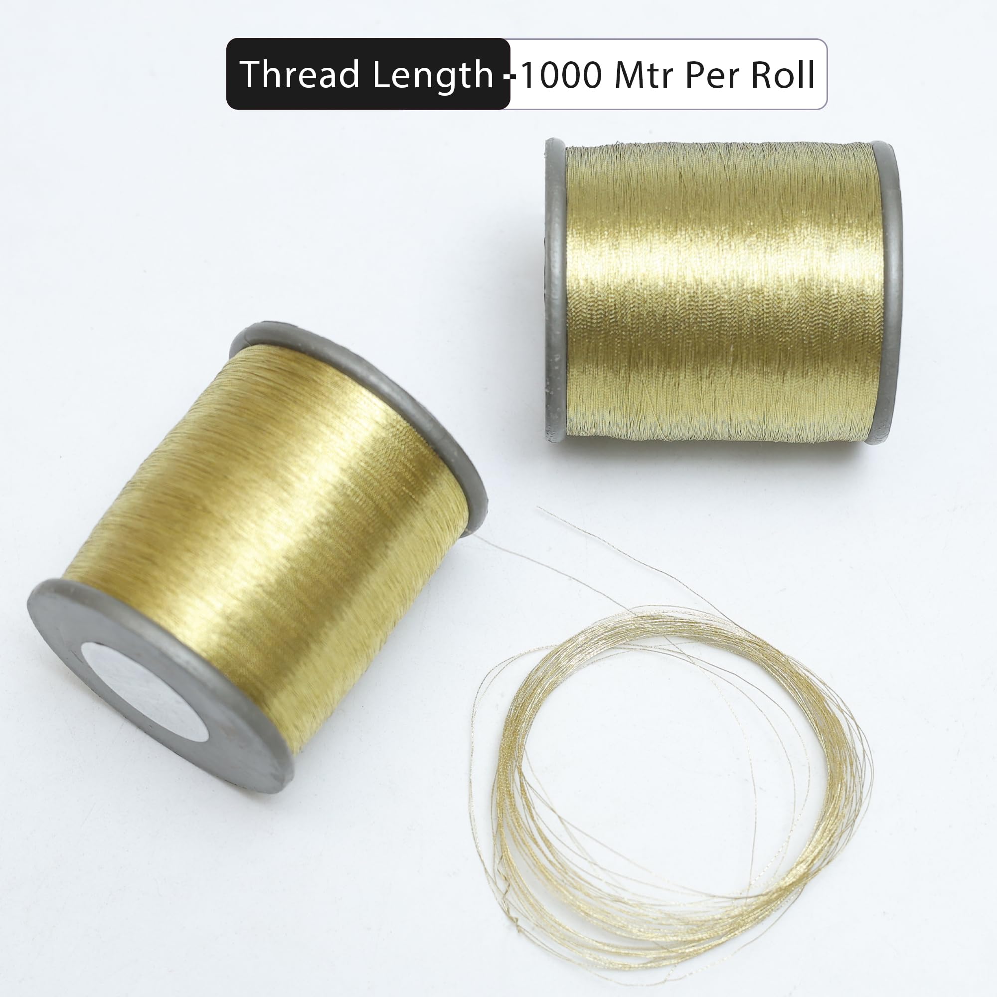 Embroiderymaterial Metallic Zari Thread for Embroidery, sewing and jewelry making, Gold Color, 0.1MM(Pack of 2 Roll),95gram 1