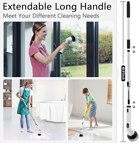 Miniatura 4 de TUYU Limpiador eléctrico giratorio, limpiador de baño impermeable IPX7 de cuerpo completo, 4 cabezales de repuesto para mango de extensión