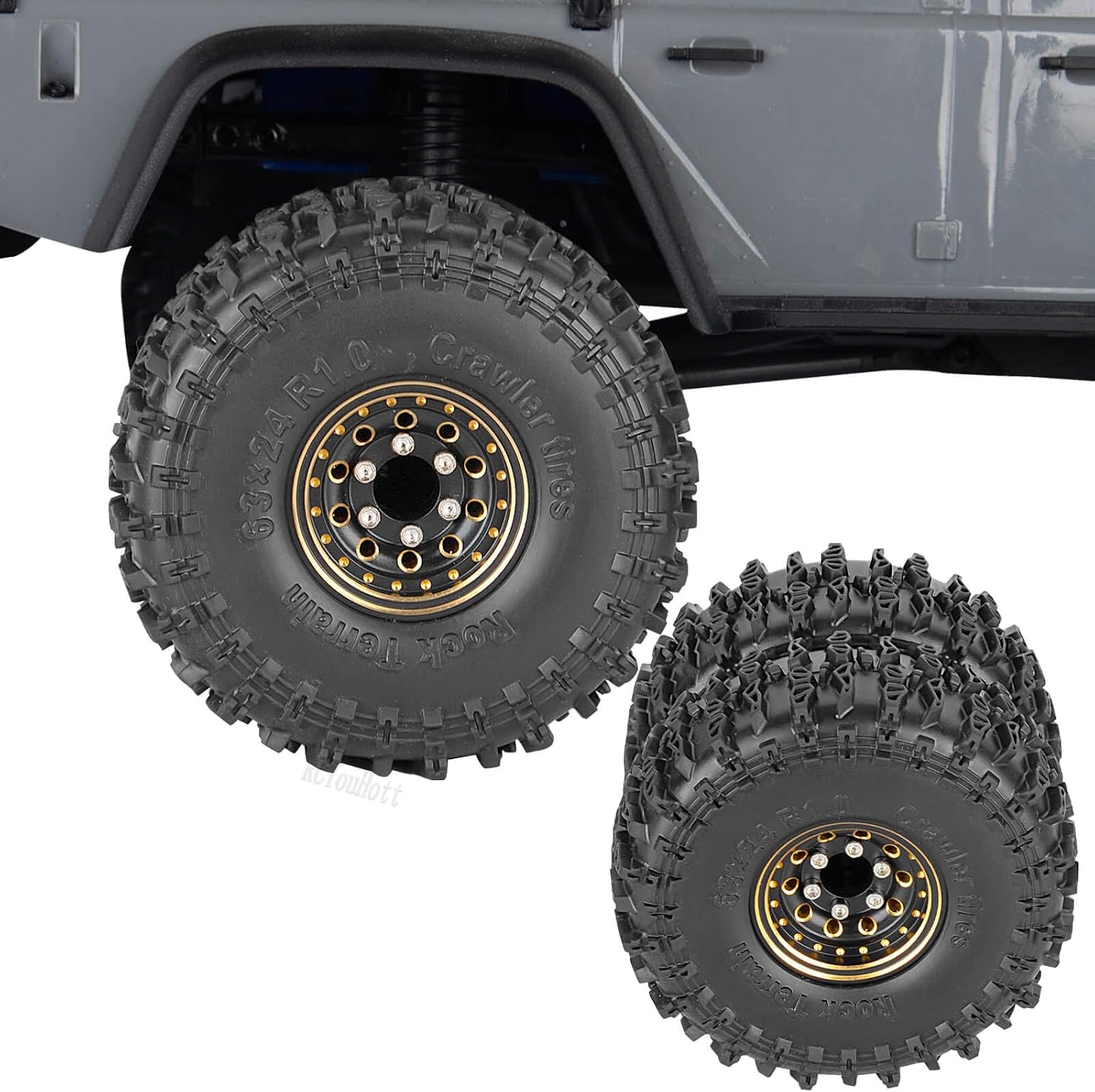 RC Full Brass 1.0" Beadlock Wheels and Tires for 1/18 Trx4m 1/24 SCX24 RC Crawler Car,1.0" Beadlock Wheels and Tires,RC Tires 1.0 Wheel Rim & Wheels Tires