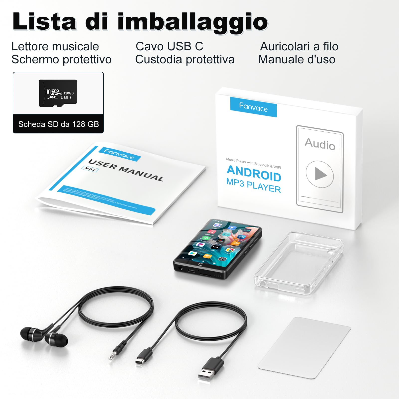144GB Lettore MP3 Spotify con WiFi e Bluetooth, Lettore MP4 Android per Bambini, Music Player Touchscreen da 4,02 Pollici con Audible, Amazon Music e Play Store