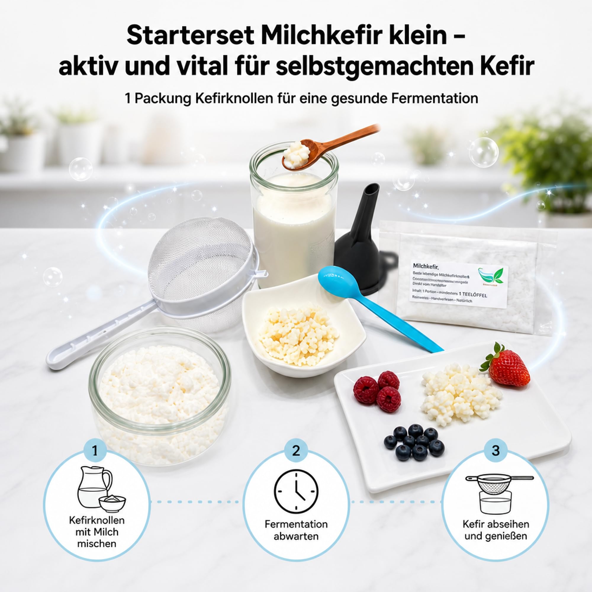 Starterset Milchkefir klein, Kefirknollen zur Herstellung von Kefir, aktiv und vital
