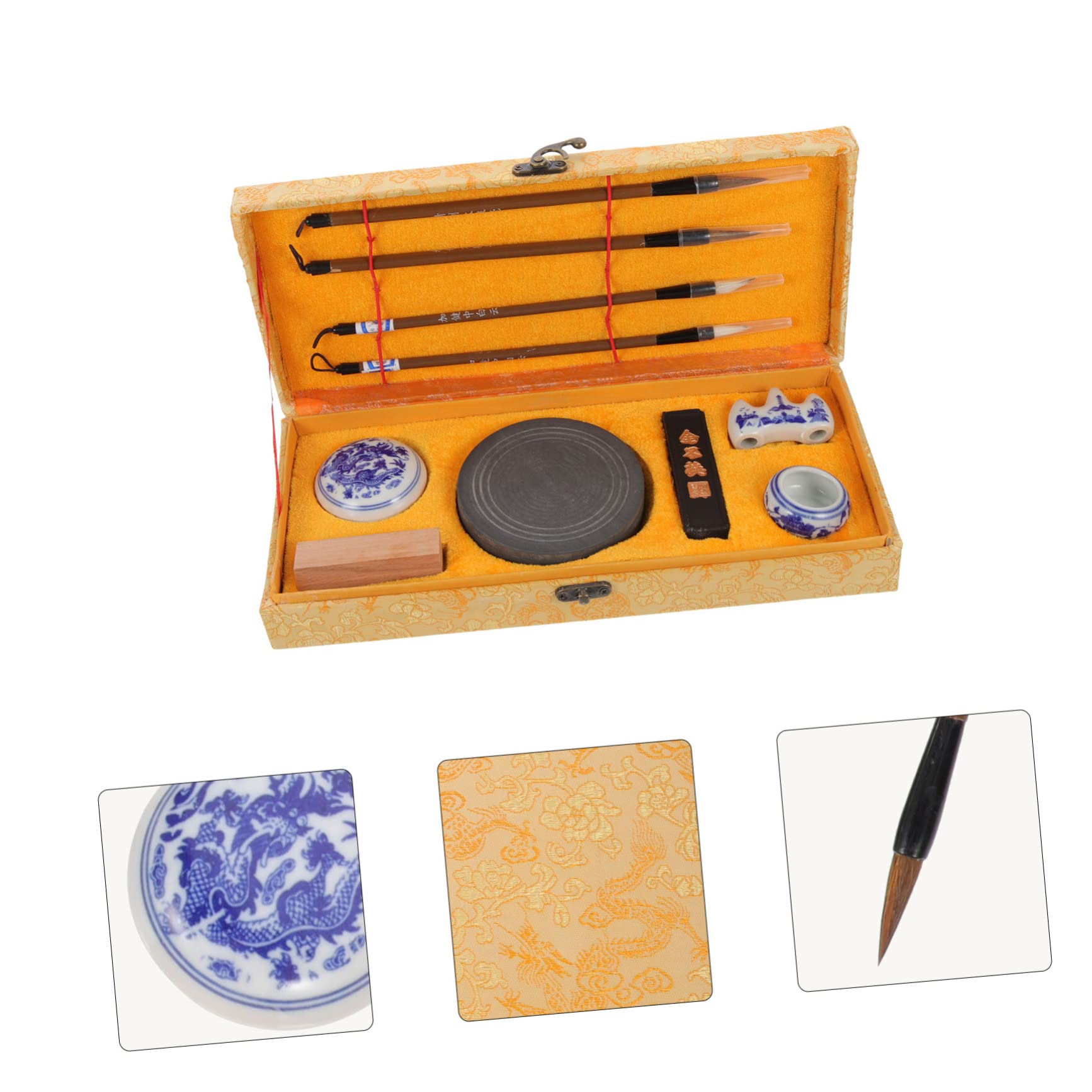 LIFKOME Kalligraphie Set mit Tuschestein Leichter Tragbarer Tuschestein und Schreibpinsel für Studenten Chinesisches Brush Pen Set Langlebig für Kunst und Schreiben