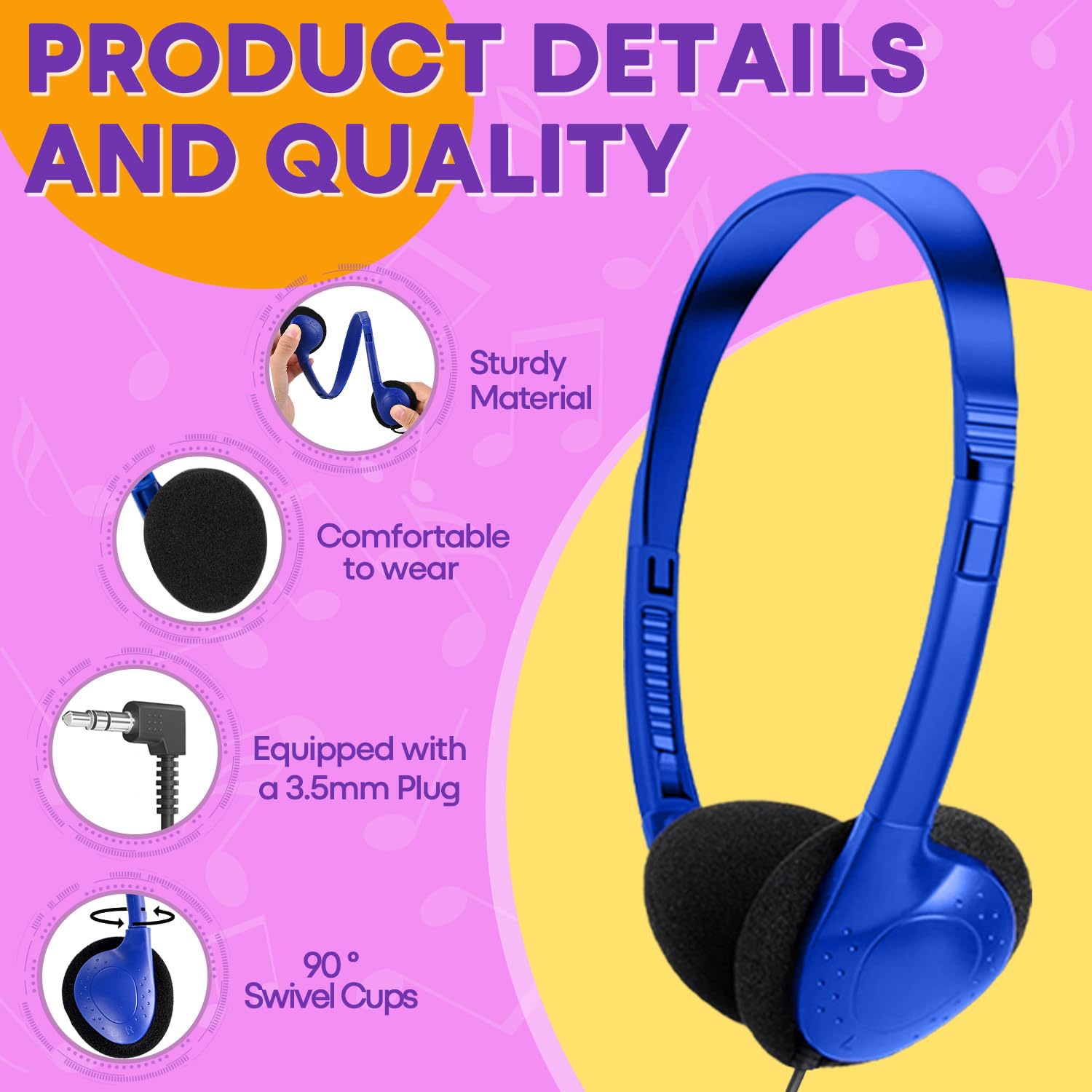 Bulk HTC002, cuffie per bambini, scuola, scuola, confezione da 100 cuffie per studenti, bambini, ragazzi, ragazze e adulti (HTC002, multicolore)