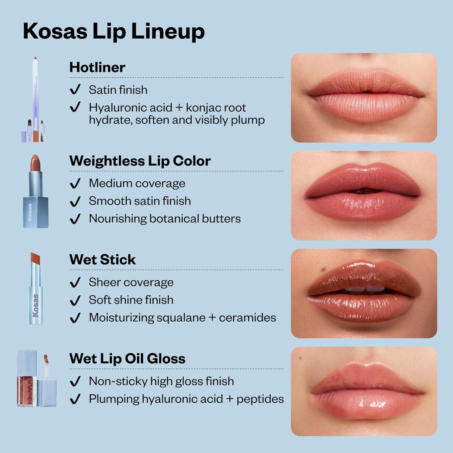 Kosas Wet Lip Oil Gloss – Plumping Peptide Lip Treatment Gloss in Sheer Rich Brown, Hydrating with Hyaluronic Acid, Peptides & Plant Oils, Non-Sticky, Vegan, Clean Beauty Lip Gloss (Cola) 0.15 oz