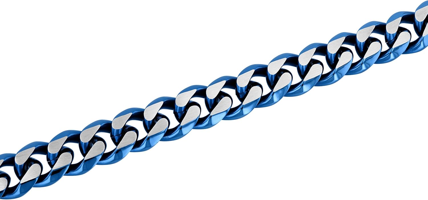 Men's 8.5" Stainless Steel Beveled Cuban Bracelet with Blue Finish - Sleek & Modern Design - Image 4