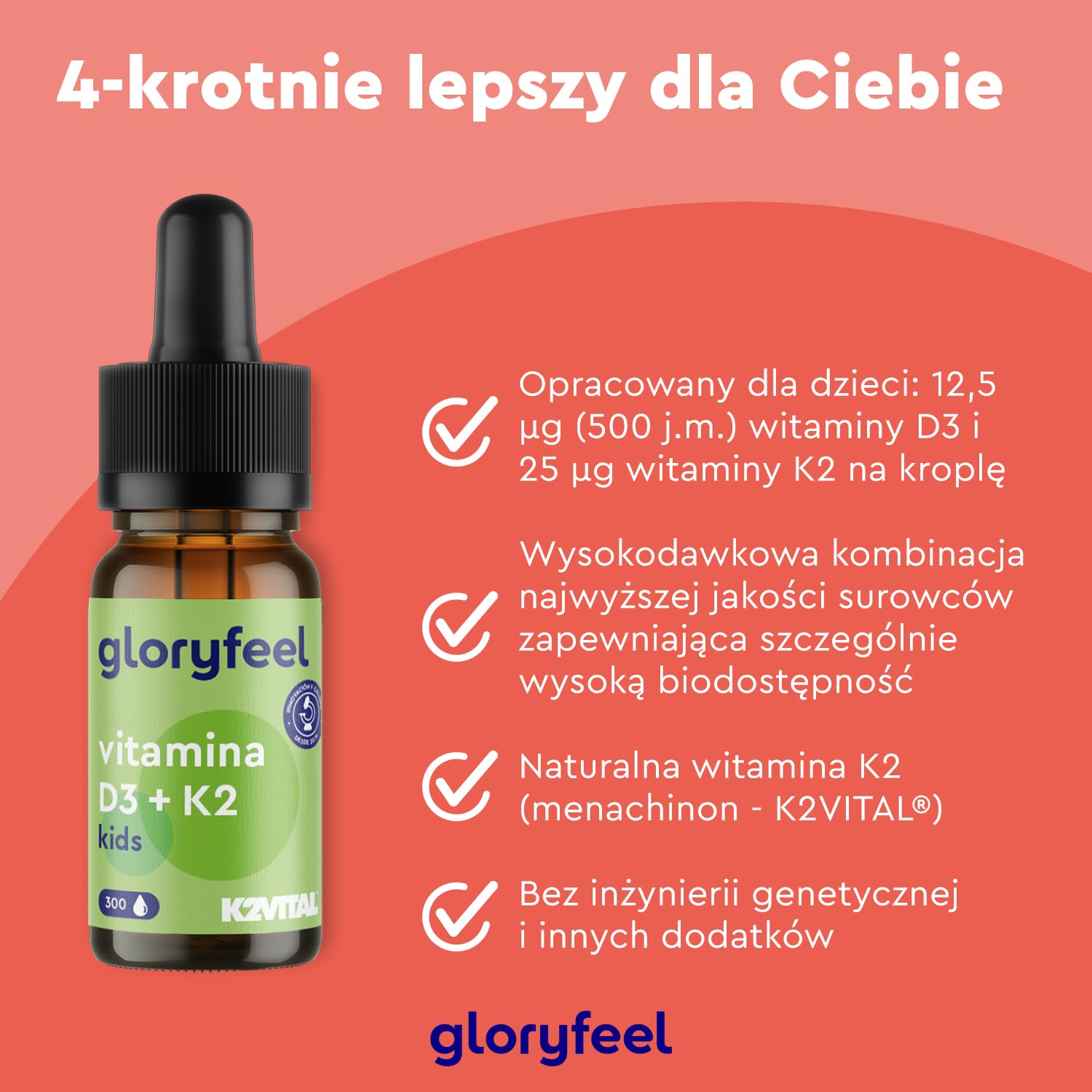 Witamina D3 K2 krople dla dzieci - 25 µg witaminy K (K2VITAL® od Kappa) i 500 j.m. witaminy D - dla odporności, kości i zębów dzieci * - 100% wegańskie, 10 miesięcy zapasu - testowane laboratoryjnie