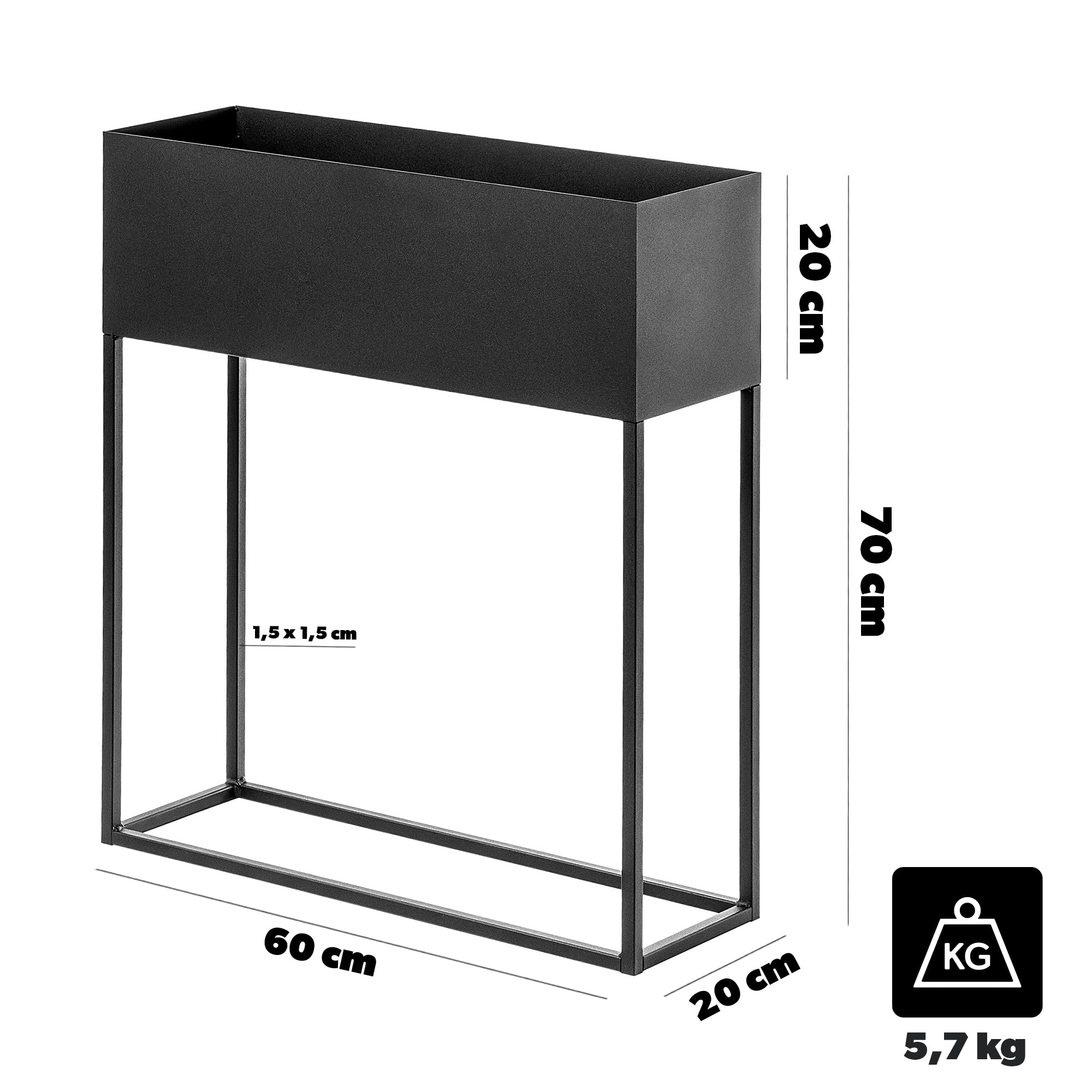 KADAX Jardinera ancha de barra de acero negro, soporte para flores para interior y exterior, parterre, maceta, macetero, soporte para flores (altura: 70 cm)