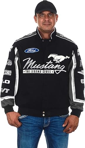 JH DESIGN GROUP Chaqueta Ford Mustang para hombre, abrigo de sarga de algodón bordado