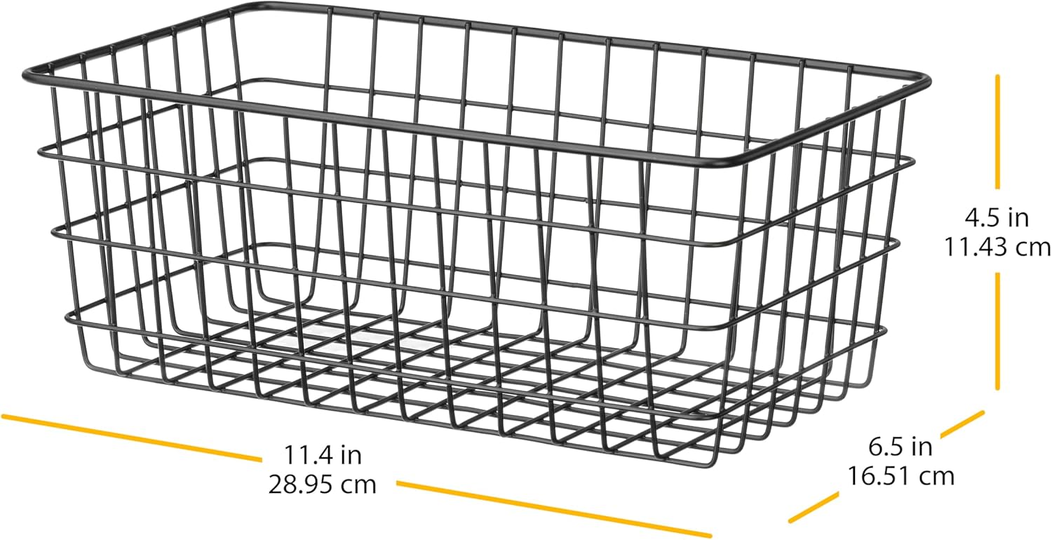 Whitmor 4 Pack Black Wire Storage Baskets for Office, Pantry, Kitchen Bins & Freezer Organizing - Image 2