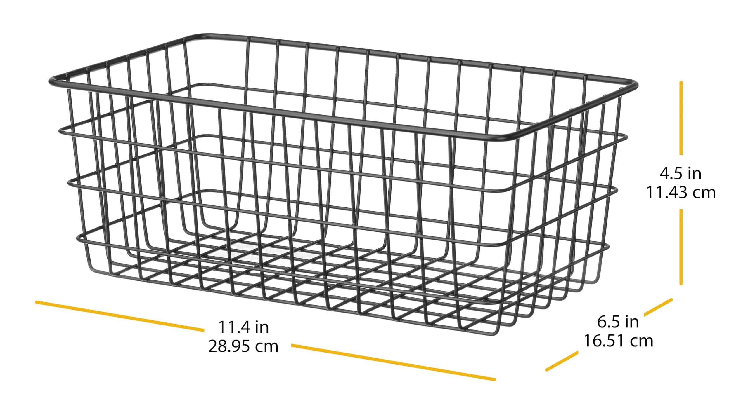 Whitmor Paquete de 4 cestas de alambre negro para organizar cestas de almacenamiento de alambre de oficina, cestas de metal blanco para despensa, cocina, congelador