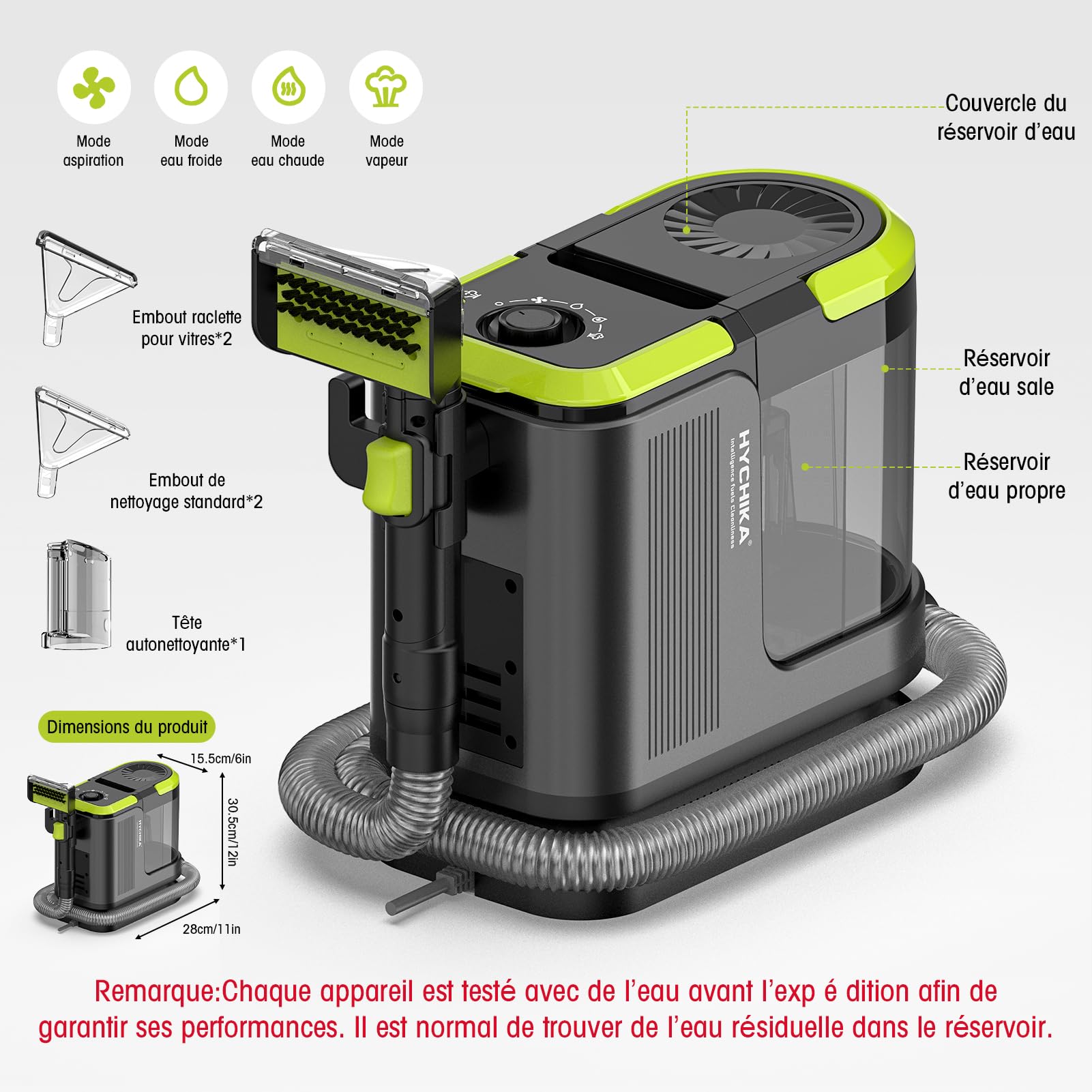 HYCHIKA Shampouineuse Canapé, Nettoyeur Canapé Tissu 1800W, 17 kPa Injecteur Extracteur Portable, avec Double Réservoir et Auto-Nettoyage, pour Tapis/Coussins/Sièges Auto, Familles Animaux