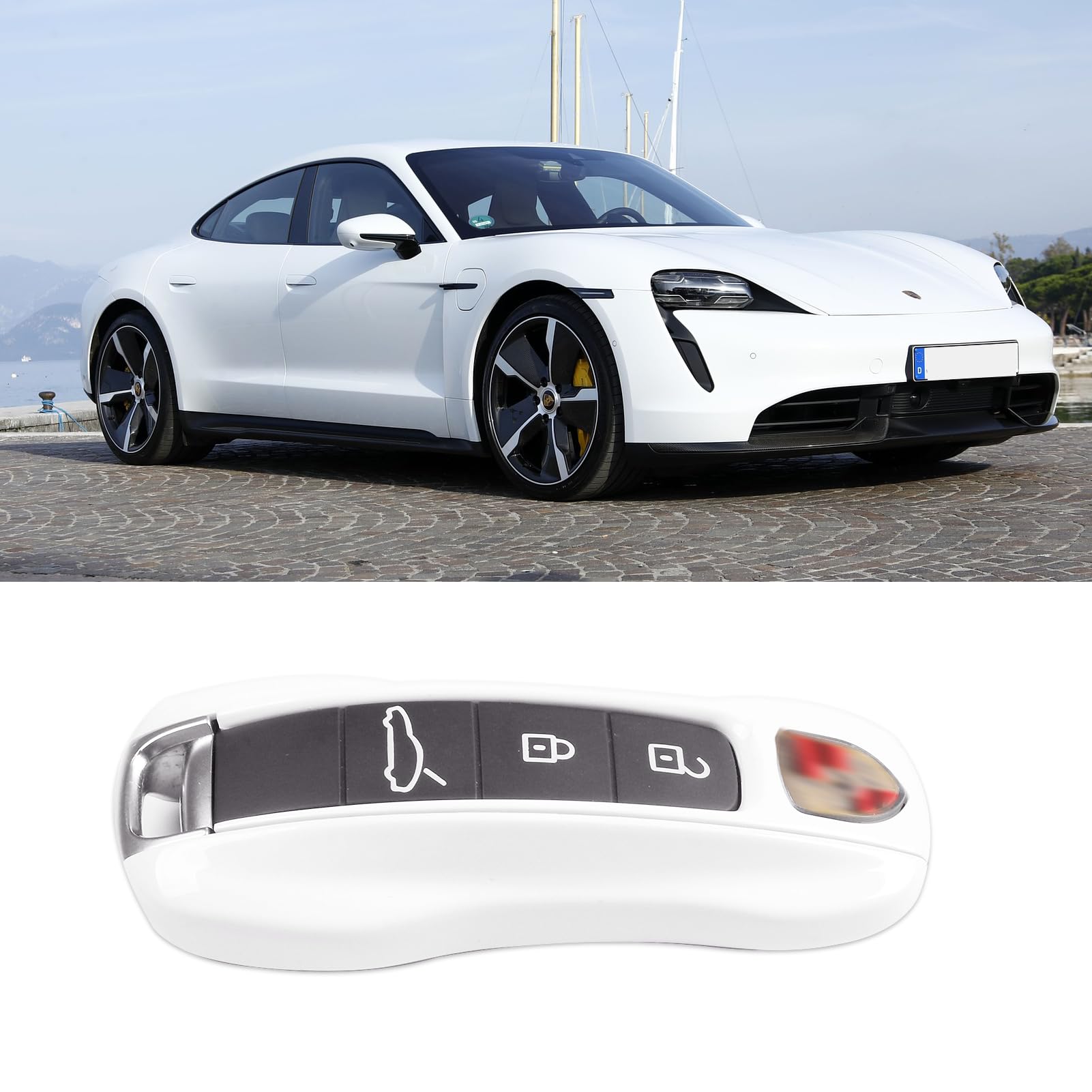 Jaronx Compatible with Porsche Key Fob Cover for Cayenne Panamera 2018-2024, Carrera Taycan Key Accessories 2020-2024 (Pearl White-New)