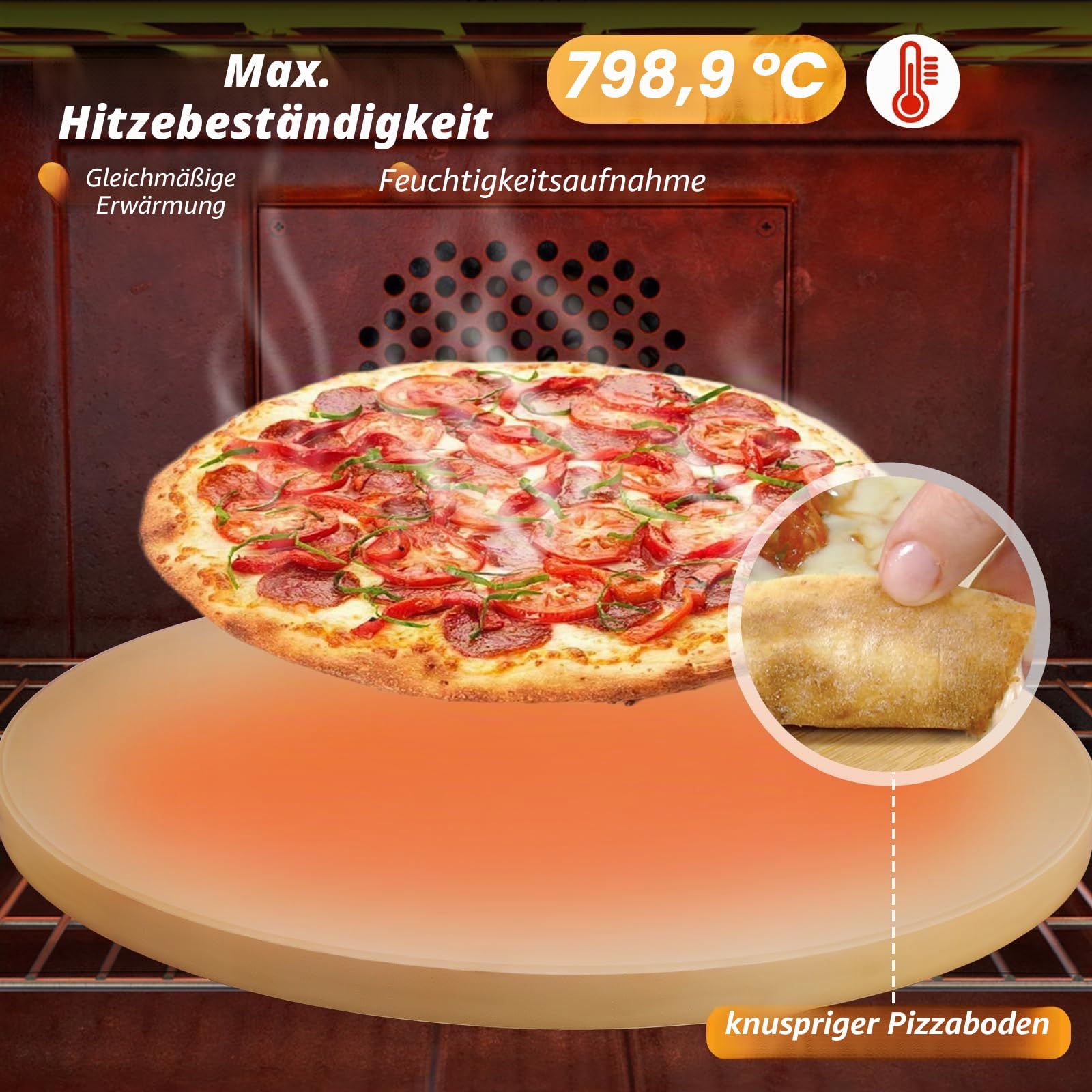 Pizzastein 5er Set, 38 cm Großes Runder Pizzastein für Backofen & Gasgrill & Außengrill mit Metall-Pizzaschieber & Pizzaschneider, 1,5 cm Verdickt Backstein für Backofen Brot