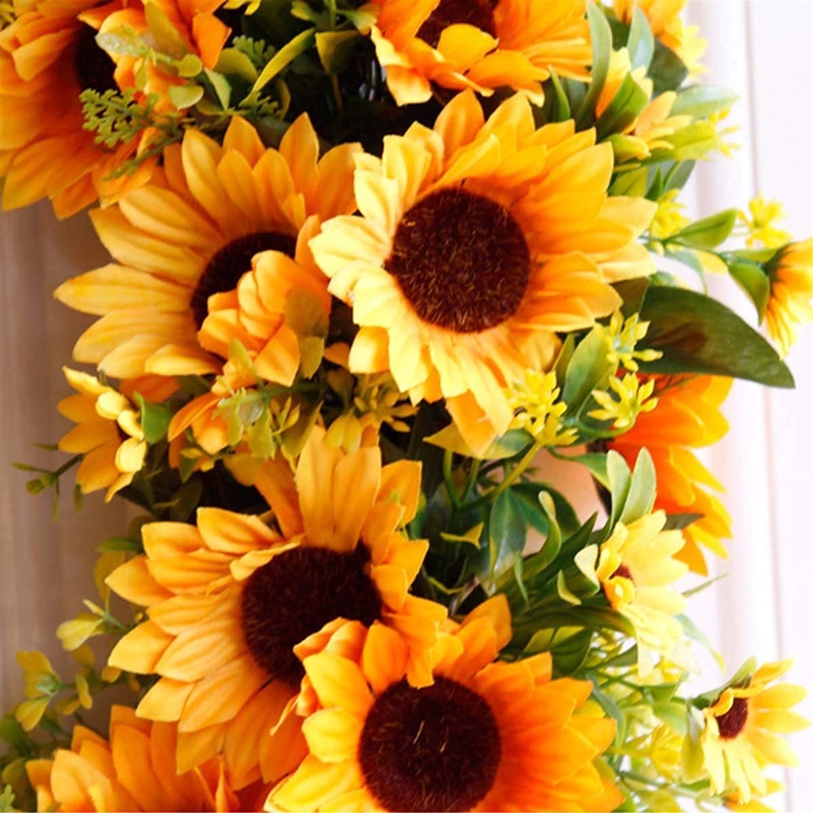 Corona Di Girasoli Artificiali Da 45 Cm – Ghirlanda Floreale Per Porta, Finestra O Parete – Finta Gialla Primavera/Estate
