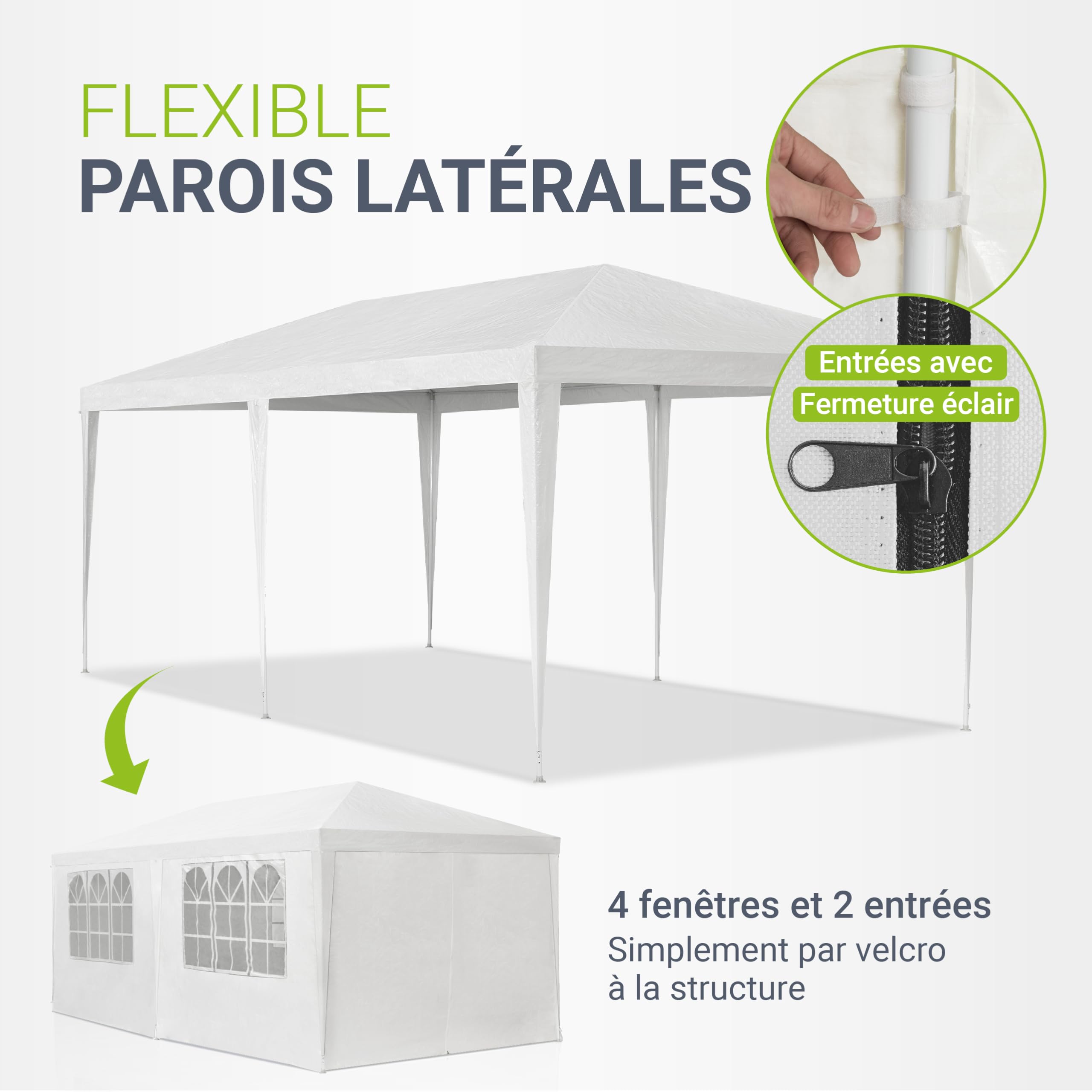 Jusyks Tente de réception 3 x 6 m, Blanc - pavillon de Jardin avec Toit & parois latérales - Tente de Jardin avec 18 m² de Surface au Sol - Protection Contre Le Soleil