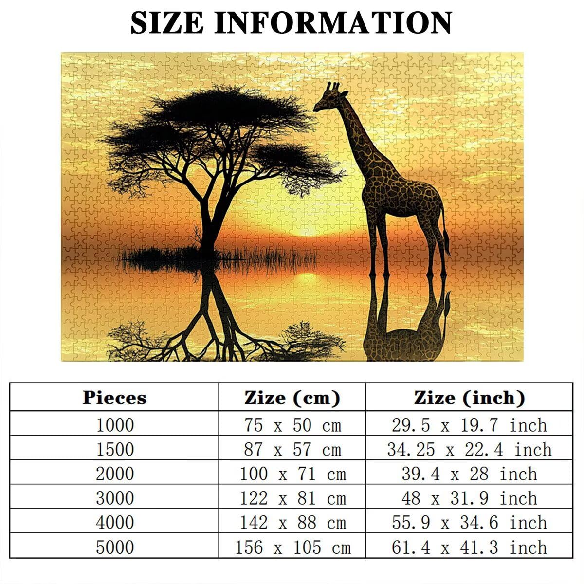 Puzzle 5000 elementów, żyrafa, zachód słońca, 5000 elementów, drewniane puzzle dla dorosłych, wymagająca łamigłówka, gra logiczna dla całej rodziny, drewniane puzzle, dekoracja salonu, prezenty, P-42
