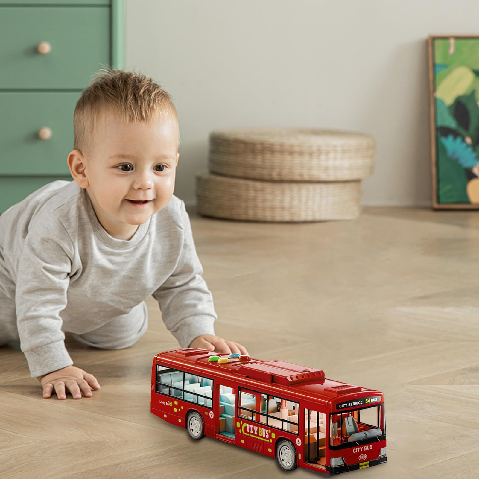 Générique Modello Bus – Grande Modello Auto | Veicoli Giocattoli Educativi a Batteria con Musica E Luce, Porte Apribili per , Stimolazione E Compleanno