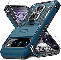 Vista 40 de DEERLAMN Funda para Google Pixel 8a con cubierta deslizante para cámara + protector de pantalla (1 paquete), soporte giratorio con anillo de grado